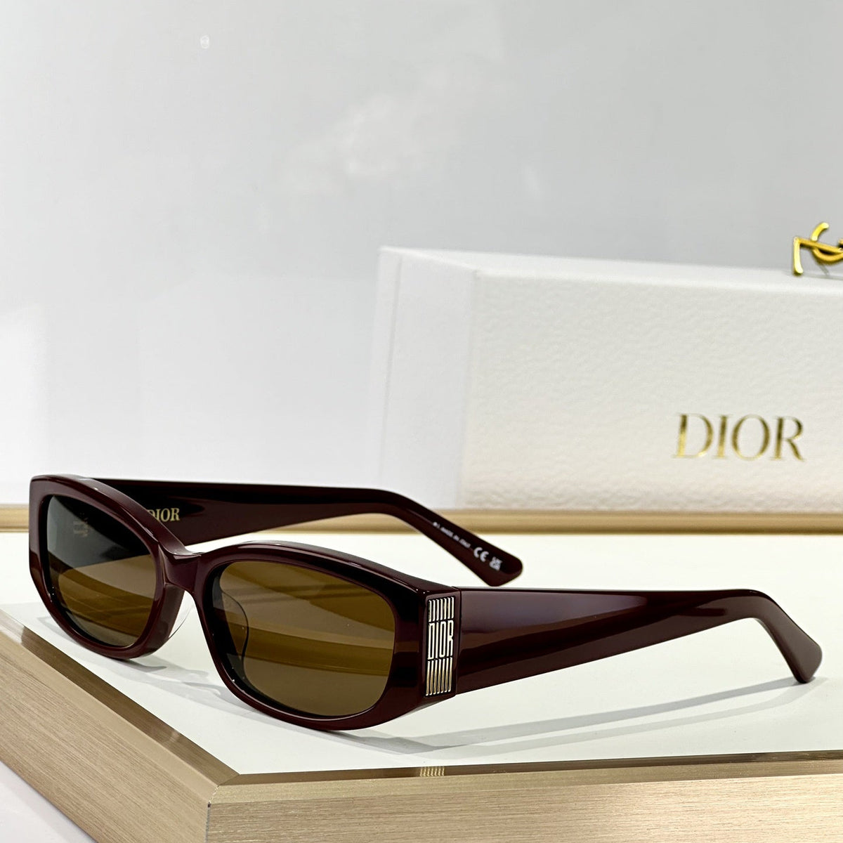 D**R Narrow Rectangular Sunglasses | Black Acetate Frame, Dark Lenses & Metal Stripe Logo Badge | 4 Colorways