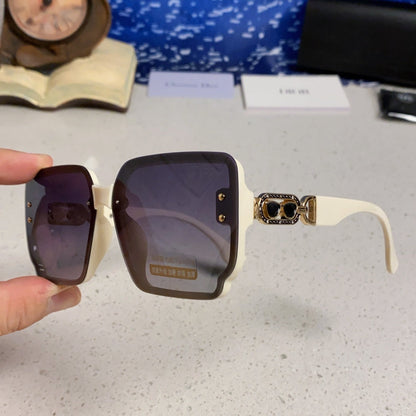 D**R Oversized Square Sunglasses | Cream White Frame, Gold CD Logo Temple & Purple-Grey Gradient Lenses