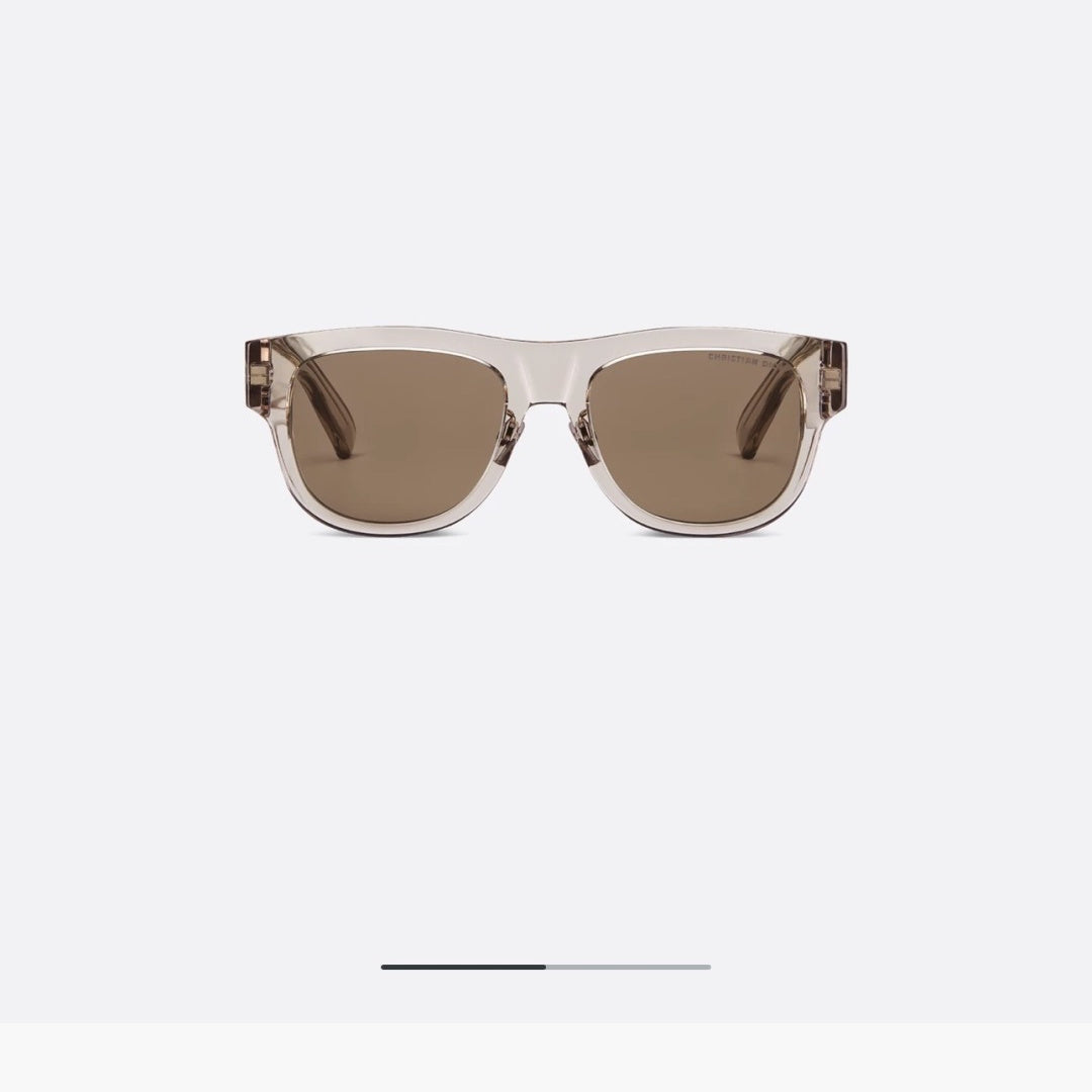 D**R Square Cat-Eye Sunglasses | Transparent Champagne Acetate Frame, 3D CD Letter Hinge Block, Flat Brown Lenses