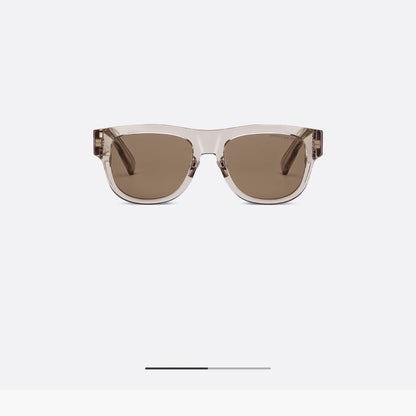 D**R Square Cat-Eye Sunglasses | Transparent Champagne Acetate Frame, 3D CD Letter Hinge Block, Flat Brown Lenses