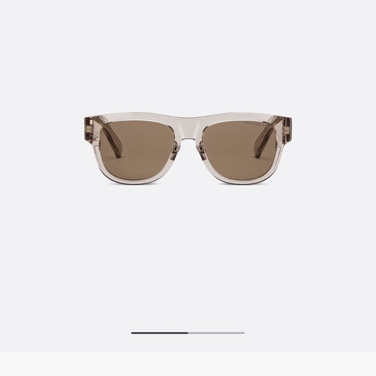 D**R Square Cat-Eye Sunglasses | Transparent Champagne Acetate Frame, 3D CD Letter Hinge Block, Flat Brown Lenses