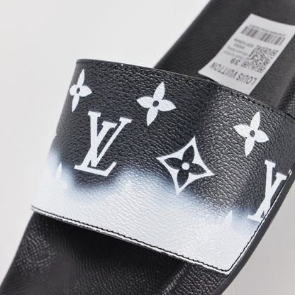L***V Black White Gradient Oversized Monogram Waterfront Wide Strap Slide Sandals — Spring Summer Boutique Limited Edition