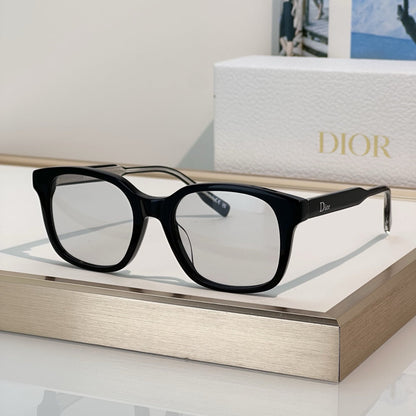 D**R Square Sunglasses with Two-Tone Transparent Grey Acetate Frame, Dark Grey Solid Lenses & Logo Script Temple