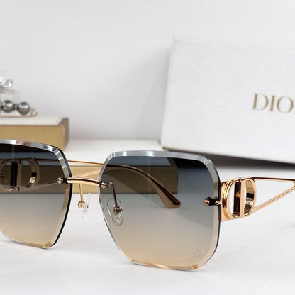 D**R 30Montaigne S6U Rimless Sunglasses | Gold Metal Frame, Brown Gradient Bevelled Lenses, CD Logo Temple | Multiple Colors