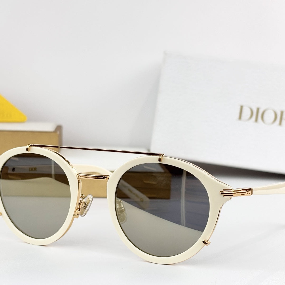 D**R DiorSignature R1U Round Sunglasses | Tortoise Acetate Frame, Brown Lenses, Gold Double Bridge | Multiple Colors