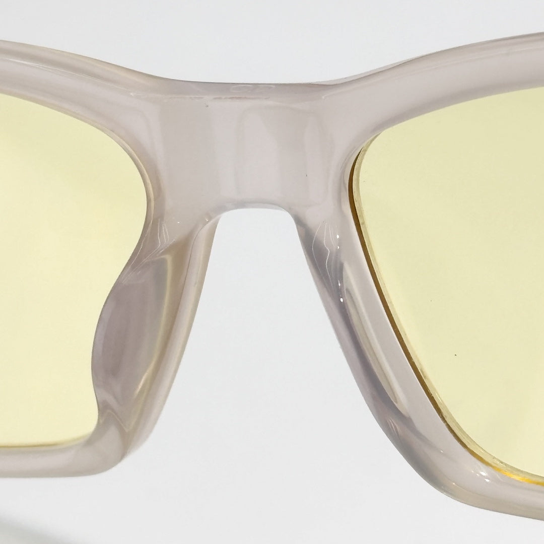 D**R DiorB27 S1I Rectangle Sport Sunglasses | Pearl White Acetate Frame, Yellow Lenses, Gold D Logo Temple | Multiple Colors