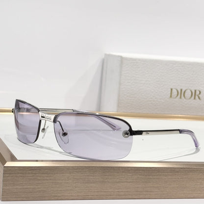 D**R Rimless Sunglasses | Silver Metal Frame, Elongated Rectangle Lens & Clear Gradient Tint | Multiple Colors