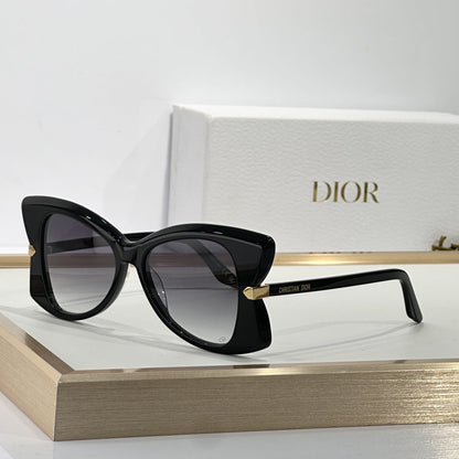 D**R MissDior B5I Cat Eye Sunglasses | Black Acetate Frame, Blue-Grey Gradient Lenses, Gold Hinge | Multiple Colors