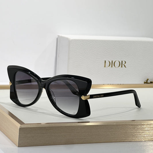 D**R MissDior B5I Cat Eye Sunglasses | Black Acetate Frame, Blue-Grey Gradient Lenses, Gold Hinge | Multiple Colors