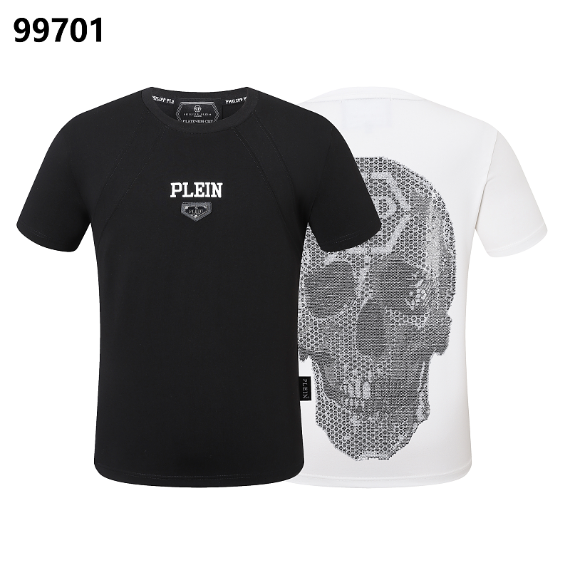 P**P Men's Skull Crystal Rhinestone Graphic T-Shirt | Black White