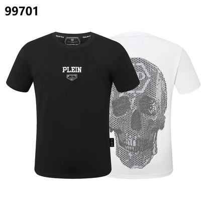 P**P Men's Skull Crystal Rhinestone Graphic T-Shirt | Black White