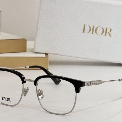D**R DiorBlackSuit Browline Optical Glasses | Black & Gold Metal Half-Frame, Clear Lenses, Engraved Temple | Multiple Colors