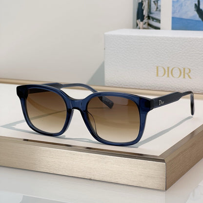 D**R Square Sunglasses with Two-Tone Transparent Grey Acetate Frame, Dark Grey Solid Lenses & Logo Script Temple