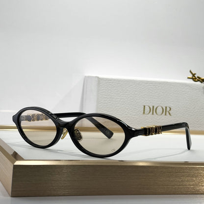 D**R Oval Cat-Eye Sunglasses | Acetate & Metal Inner Frame, Crystal-Set DIOR Letter Temple, Gradient Brown or Flat Grey Lenses | 6 Colors incl. Transparent Pink & Black