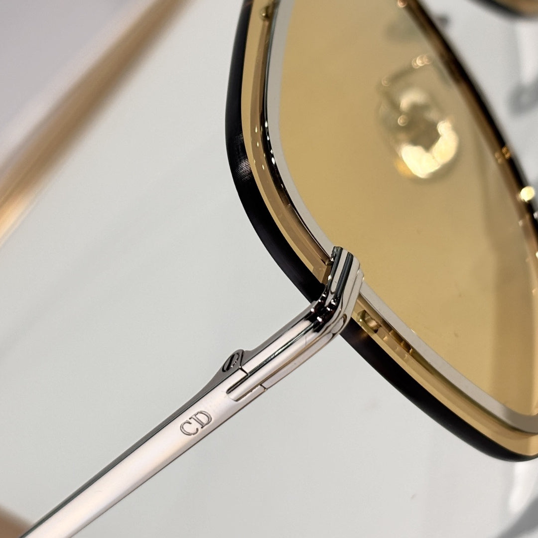 D**R BlackSuit A1U Aviator Sunglasses | Transparent Champagne Acetate Frame, Yellow Lenses, Silver Double Bridge | Multiple Colors