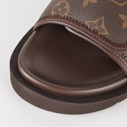 L***V Damier Ebene Dark Brown Velcro Adjustable Wide Strap Miami Slide Sandals — Spring Summer Boutique Limited Edition