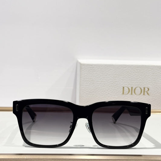 D**R Oversized Square Acetate Sunglasses | Gloss Black Thick Frame, CD Rivet Temple, Silver Metal Tip, Gradient Grey Lenses