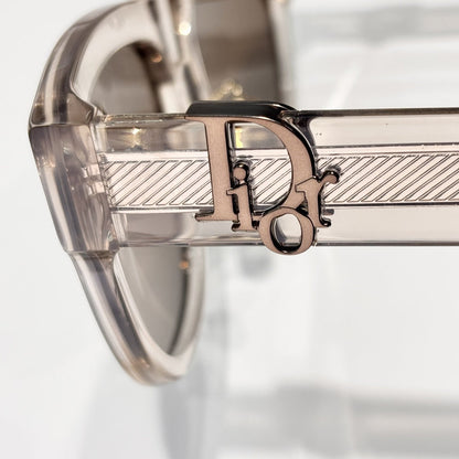 D**R Square Cat-Eye Sunglasses | Transparent Champagne Acetate Frame, 3D CD Letter Hinge Block, Flat Brown Lenses