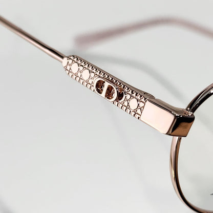 D**R Slim Oval Optical Glasses with Blush Pink Rose Gold Metal Frame, Clear Blue Light Lenses & CD Oblique Monogram Engraved Temple
