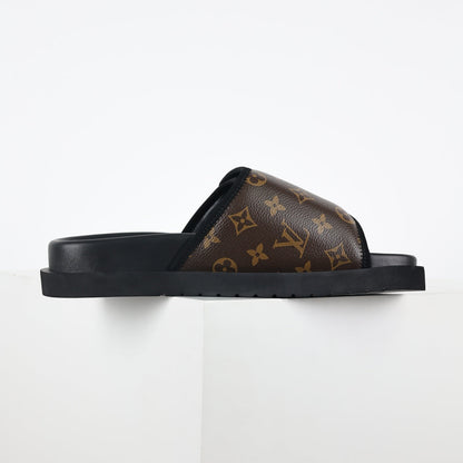L***V Classic Brown Monogram Canvas Pillow Wide Strap Slip-On Miami Slide Sandals — Spring Summer Boutique Limited Edition