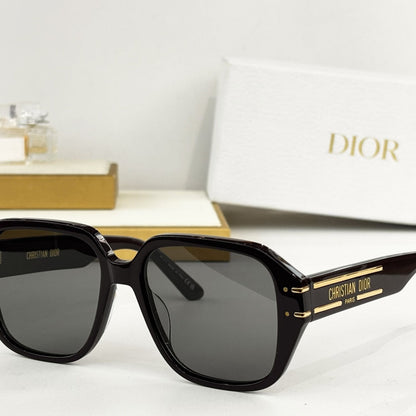 D**R Oversized Square Sunglasses | Thick Acetate Full Frame, Christian Dior Paris Gold Temple Plaque, Flat Dark Lenses | 6 Colors