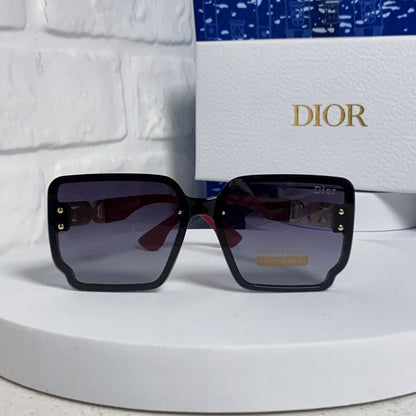 D**R Oversized Square Sunglasses | Black Frame, Red Temple, Gold CD Logo & Grey Gradient Lenses