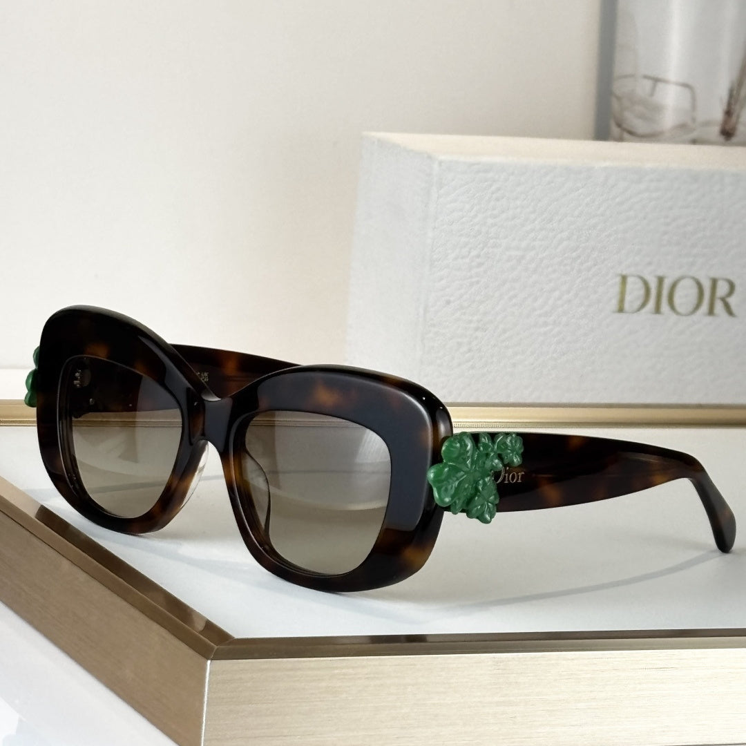 D**R Lady 95.22 Butterfly Sunglasses | Tortoise Acetate Frame, Gradient Brown Lenses, Green Floral Detail | Multiple Colors