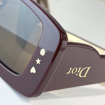 D**R Slim Rectangular Sunglasses | Burgundy Acetate Frame, Brown Lenses & Gold Logo Temple