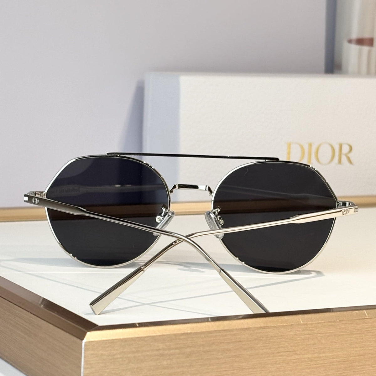 D**R Round Sunglasses | Silver Double-Bridge Metal Frame & Dark Grey Lenses