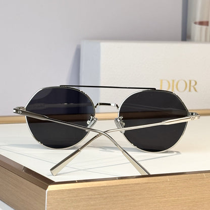D**R Round Sunglasses | Silver Double-Bridge Metal Frame & Dark Grey Lenses