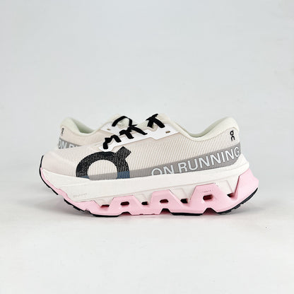 On Cloudmonster 3 – Women's Lightweight Breathable Maximum Cushioning Running Shoes | White, Gray & Pink