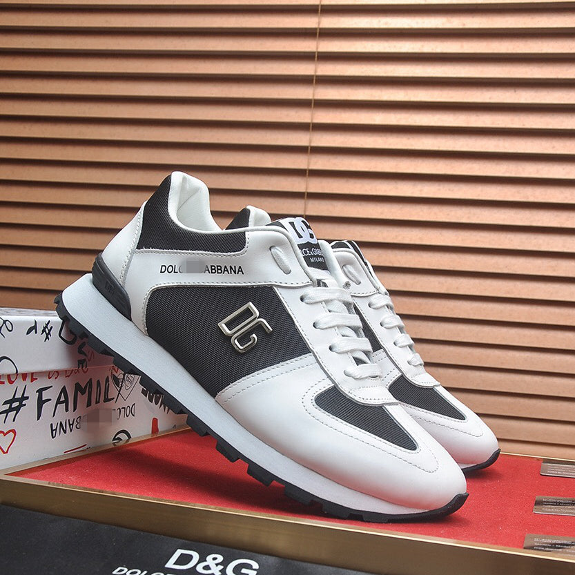 D*G 2026 Premium Leather Casual Sneakers - Designer Unisex Shoes in Black & Blue