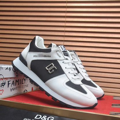 D*G 2026 Premium Leather Casual Sneakers - Designer Unisex Shoes in Black & Blue