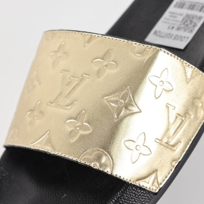 L***V Gold Mirror Metallic Embossed Monogram Waterfront Wide Strap Slide Sandals — Spring Summer Boutique Limited Edition