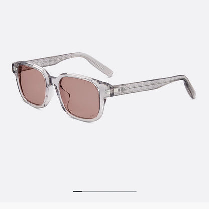 D**R Square Sunglasses | Crystal Grey Transparent Frame, Rose Pink Lenses & Black CD Logo Hinge
