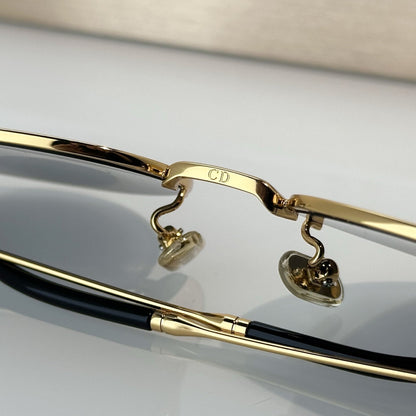 D**R Slim Round Sunglasses with Polished Gold Metal Wire Frame, Dark Grey Solid Lenses & CD Monogram Lens Detail