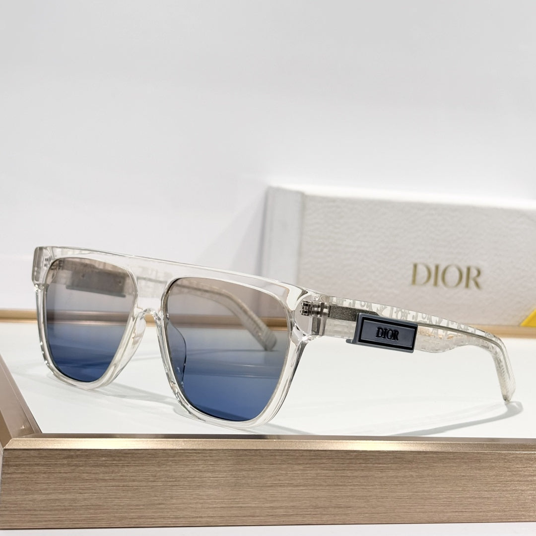 D**R DiorB23 S3I Flat Top Sunglasses | White Acetate Frame, Navy Dior Oblique Print Lenses, DIOR Logo Plaque | Multiple Colors