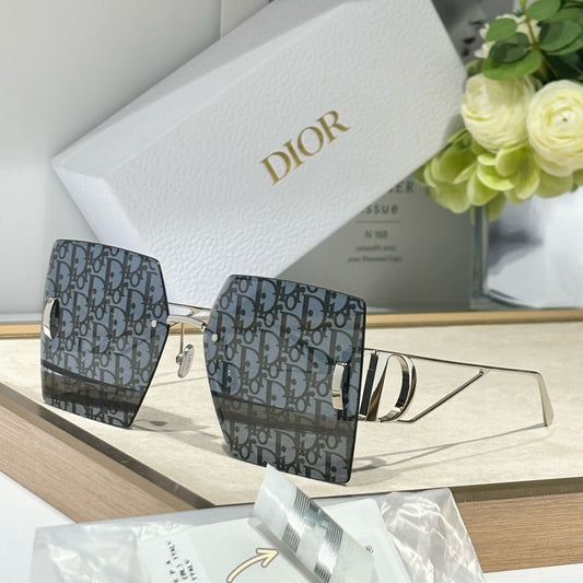 D**R Oversized Rimless Square Sunglasses | CD Cut-Out Lens or Dior Oblique Print, Metal CD Letter Cut-Out Temple | 4 Colors