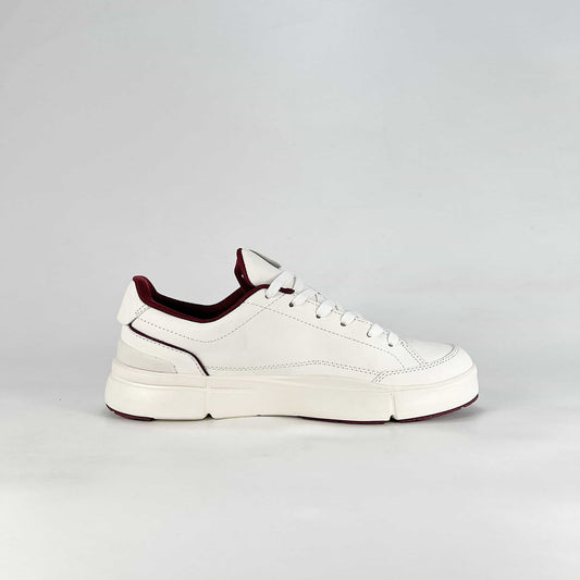On The Roger Advantage – White & Burgundy Unisex Premium Leather Retro Tennis Lifestyle Sneakers