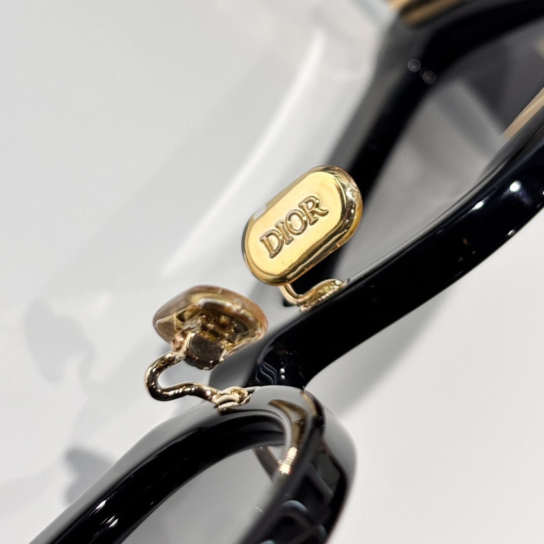 D**R Narrow Cat-Eye Sunglasses | Sleek Black Acetate Frame, Gold Hinge, Christian Dior Paris Temple, Flat Grey Lenses | Multiple Colors