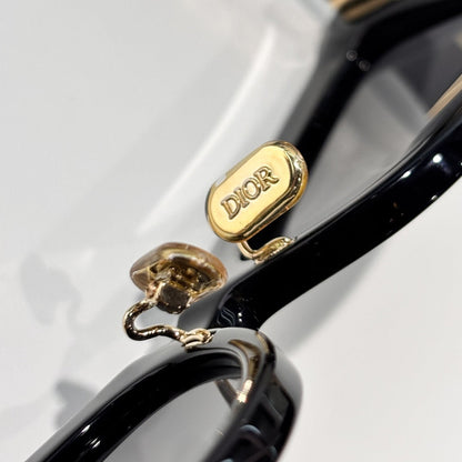 D**R Narrow Cat-Eye Sunglasses | Sleek Black Acetate Frame, Gold Hinge, Christian Dior Paris Temple, Flat Grey Lenses | Multiple Colors