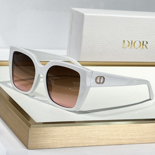 D**R MissDior B4F Square Cat Eye Sunglasses | White Acetate Frame, Brown Gradient Lenses, Gold CD Logo | Multiple Colors