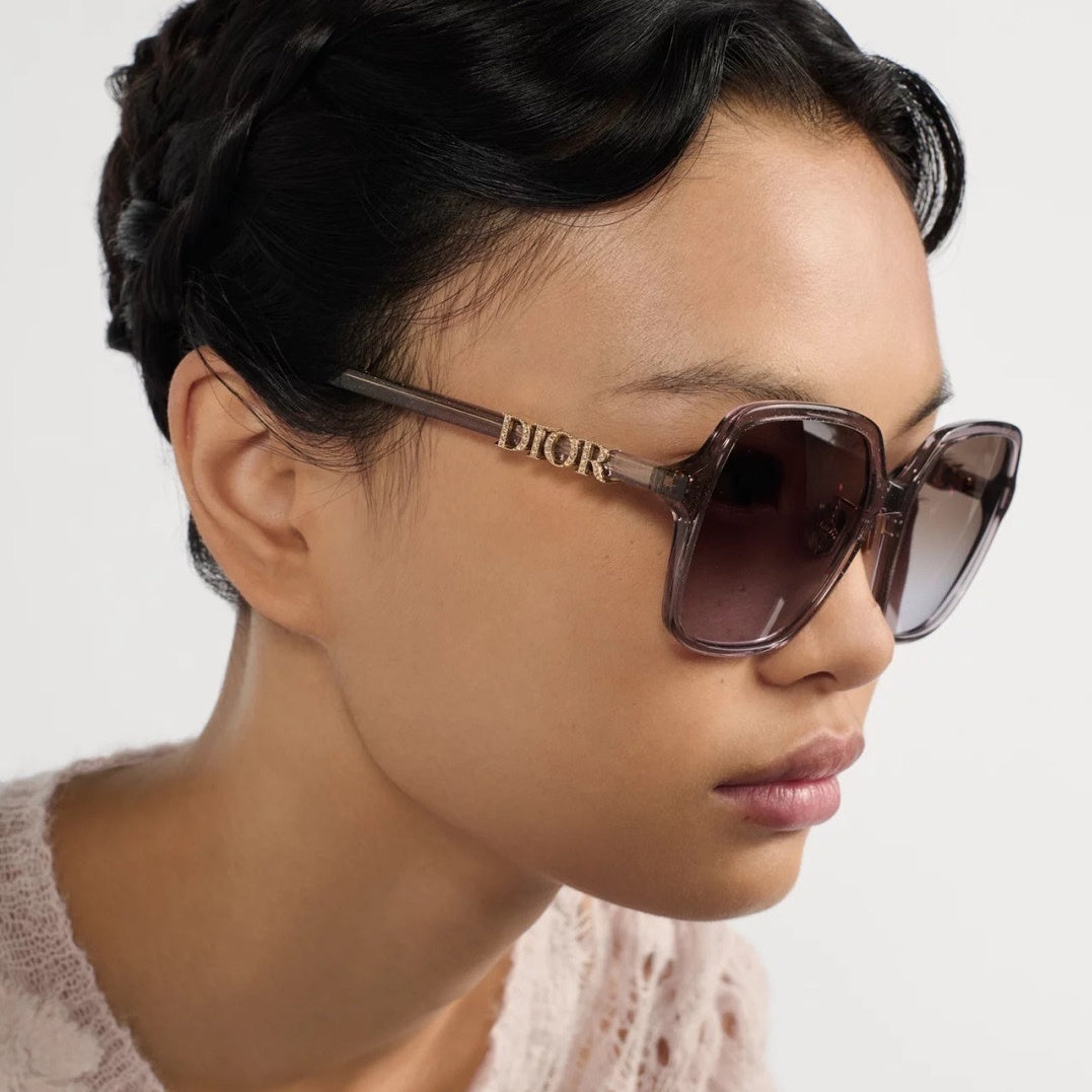 D**R DiorNuit A1U Oversized Square Sunglasses | Transparent Smoke Grey Acetate Frame, Brown Gradient Lenses, Gold DIOR Letter Temple | Multiple Colors