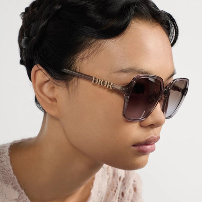 D**R DiorNuit A1U Oversized Square Sunglasses | Transparent Smoke Grey Acetate Frame, Brown Gradient Lenses, Gold DIOR Letter Temple | Multiple Colors