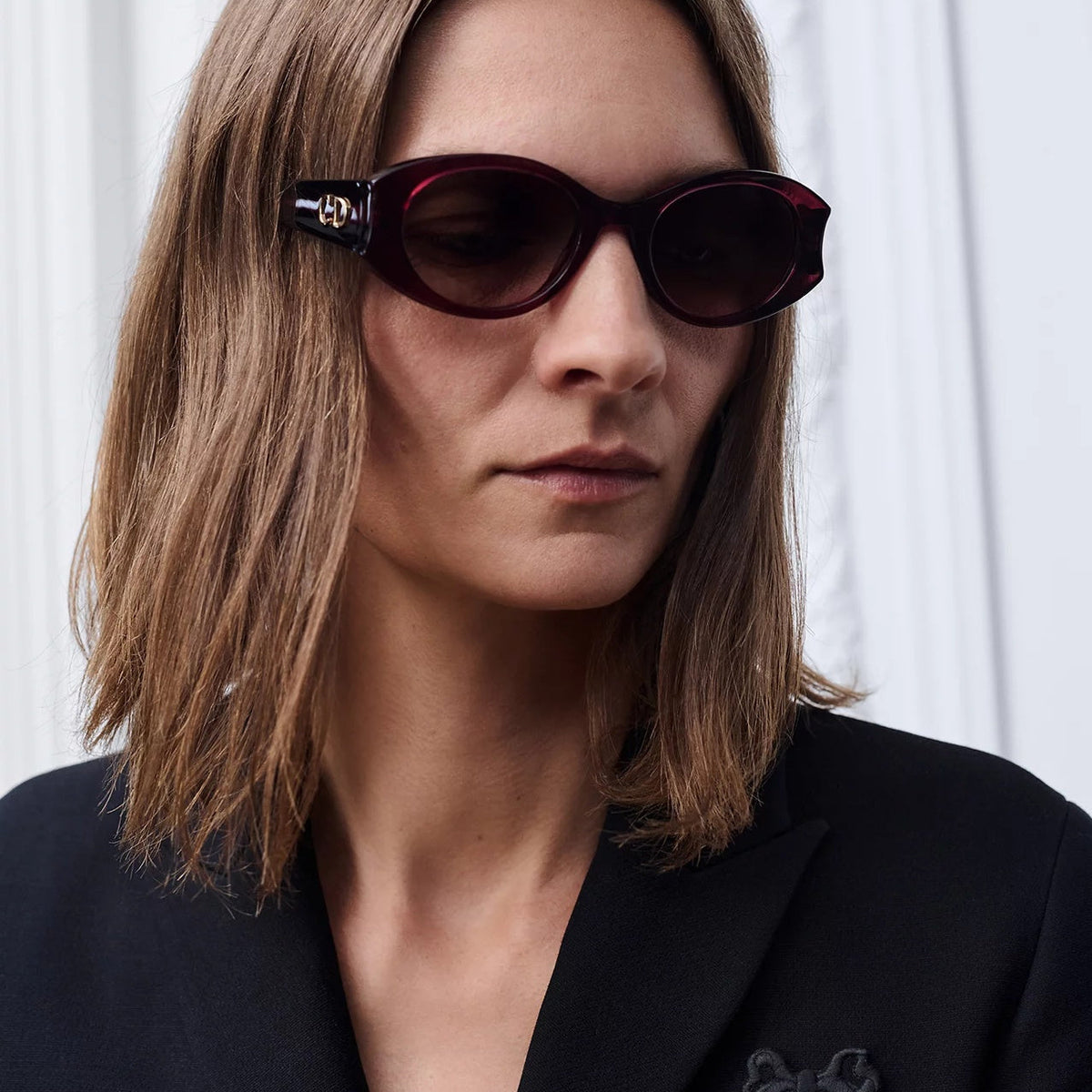D**R Slim Oval Sunglasses with Burgundy Acetate Frame, Pink Gradient Lenses & Gold CD Logo Hardware