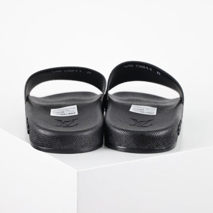 L***V Damier Graphite All-Black Waterfront Wide Strap Slide Sandals — Spring Summer Boutique Limited Edition