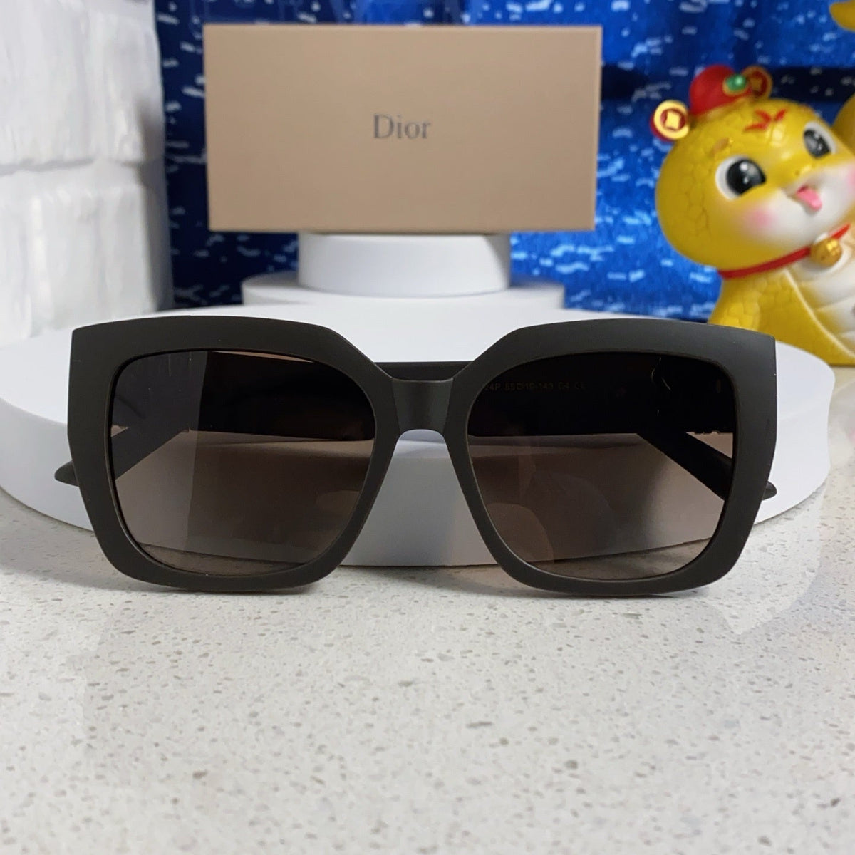 D**R MissDior Thick Square Sunglasses | Black Acetate Frame, Brown Gradient Lenses & Bold Logo Temple