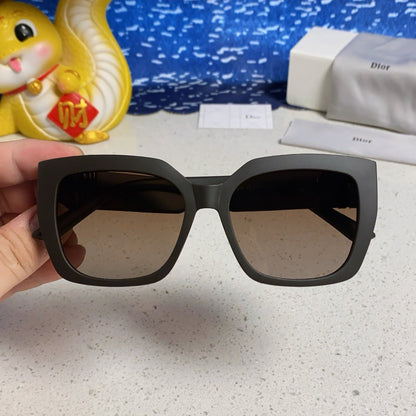 D**R MissDior Thick Square Sunglasses | Black Acetate Frame, Brown Gradient Lenses & Bold Logo Temple