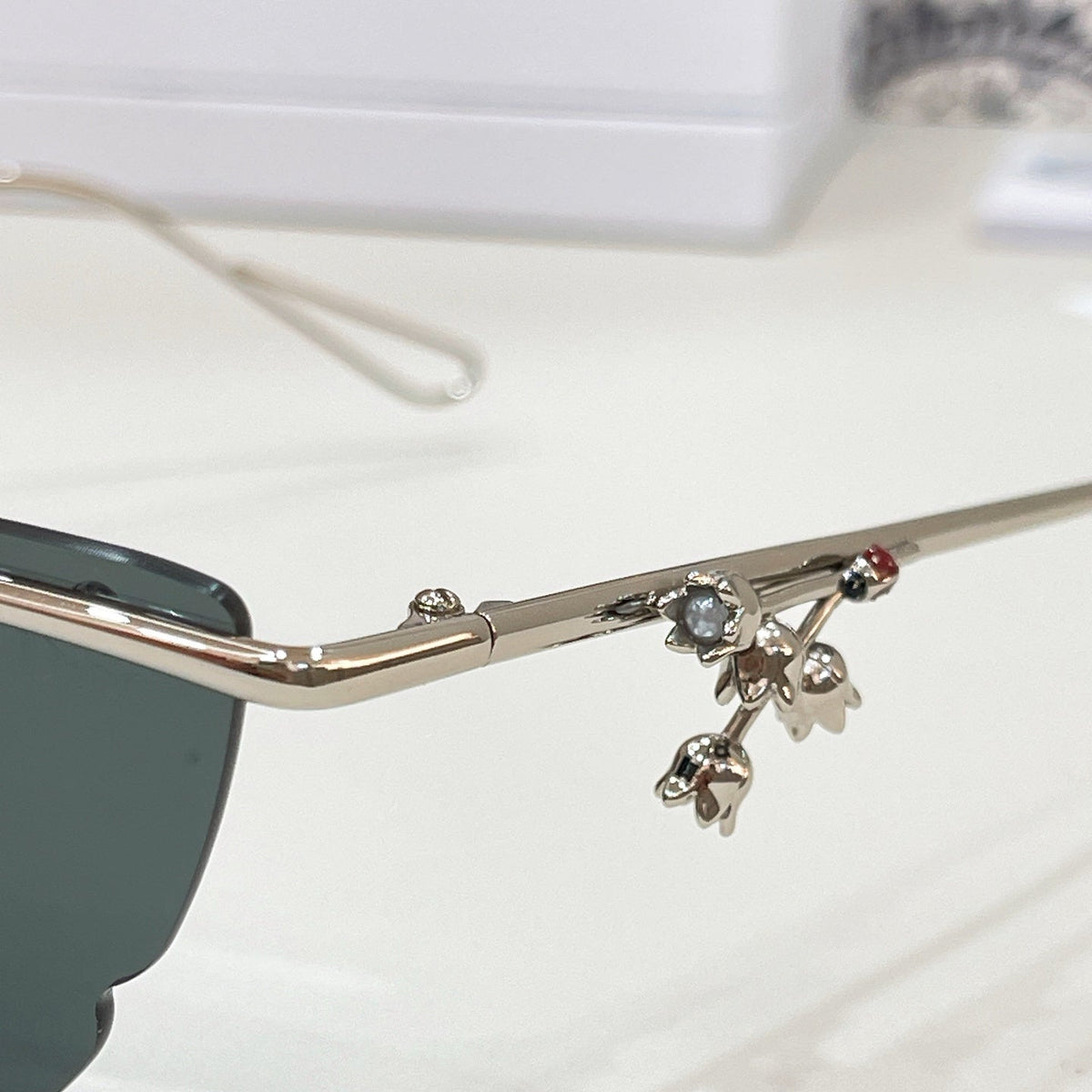 D**R Semi-Rimless Cat-Eye Sunglasses with Silver Frame, Grey Gradient Lenses & Figurine Charm Detail