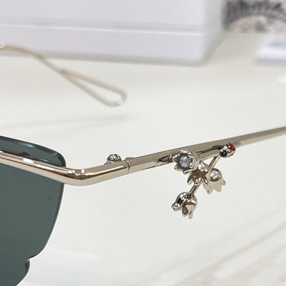 D**R Semi-Rimless Cat-Eye Sunglasses with Silver Frame, Grey Gradient Lenses & Figurine Charm Detail